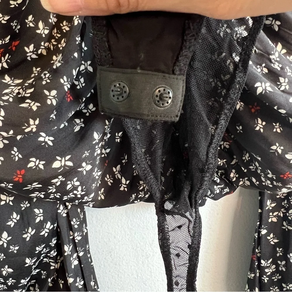 NWT Intimately Free People deep V black Floral printed bodysuit Sz S Witchy Goth